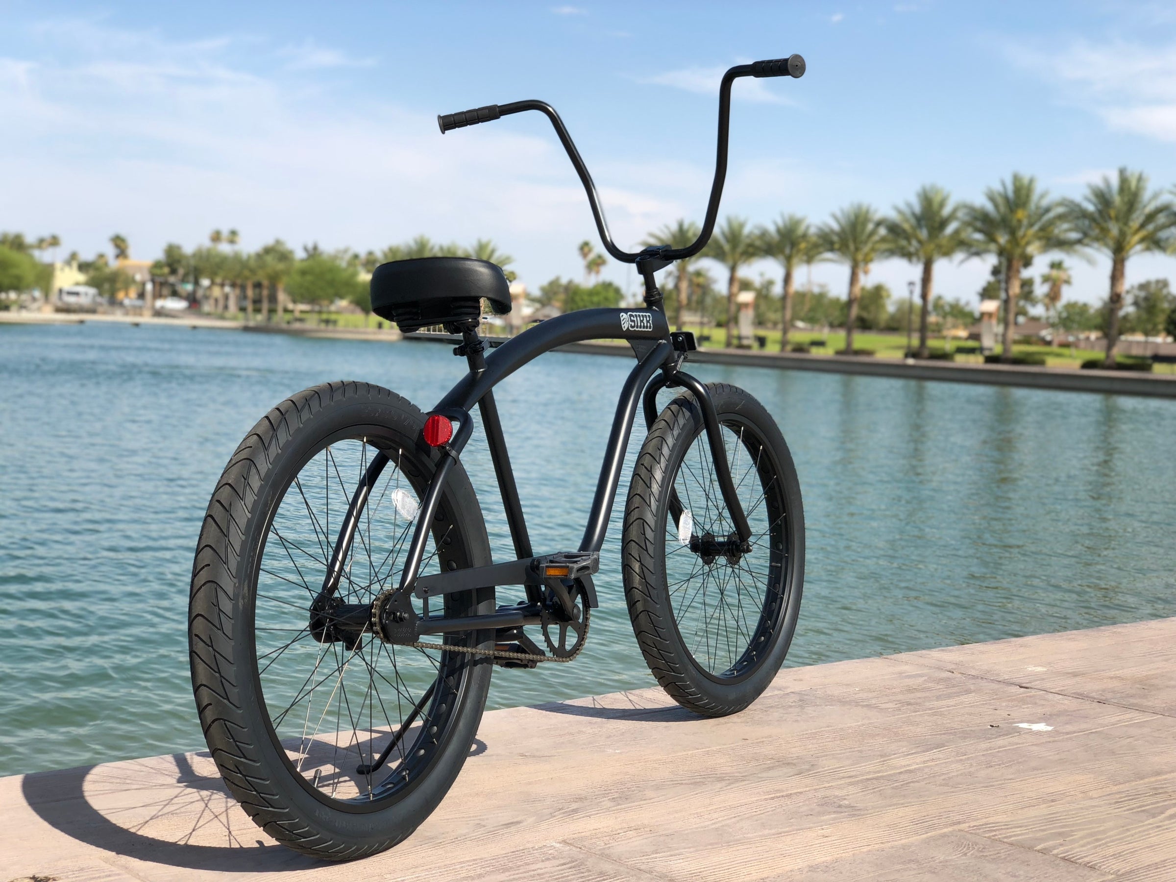 IN STOCK Sikk Wide Ride Single Speed 3in Tire Cruiser Flat Black Frame Black Wheels Black Tires SIKK Bicycle Company